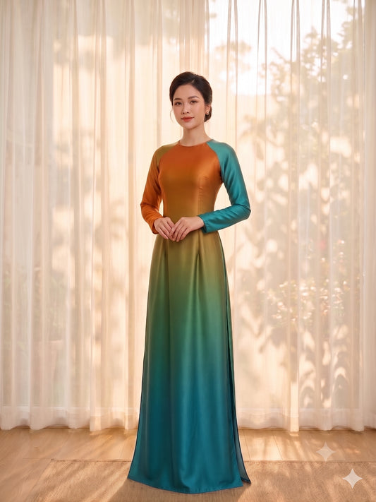 H778 4192 Áo only no pants - Áo dài lụa ánh sao màu loang