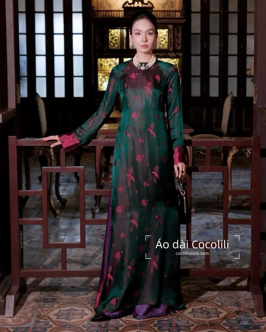 HD55 Áo + quần nha xá - Áo dài dáng suông 2 tà lụa nha xá