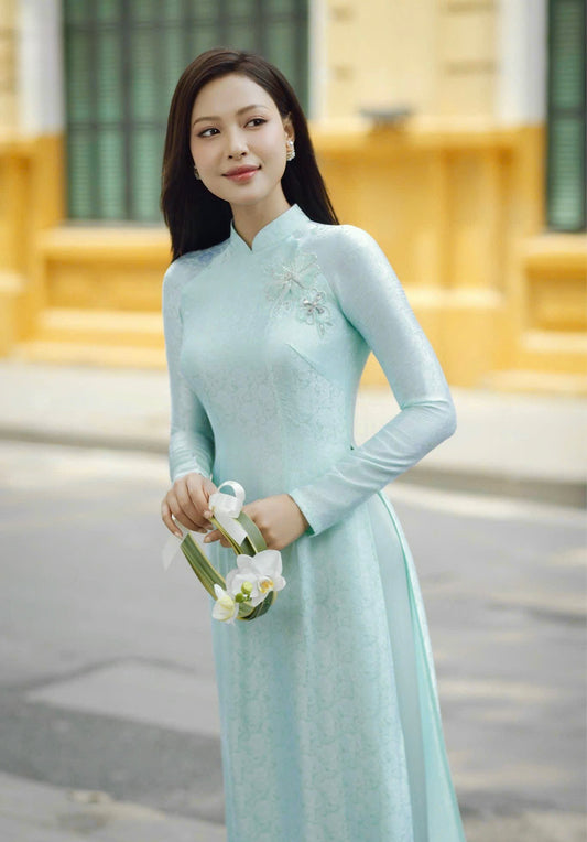 HD102 -Áo dài Lụa hà đông cao cấp đính ngọc