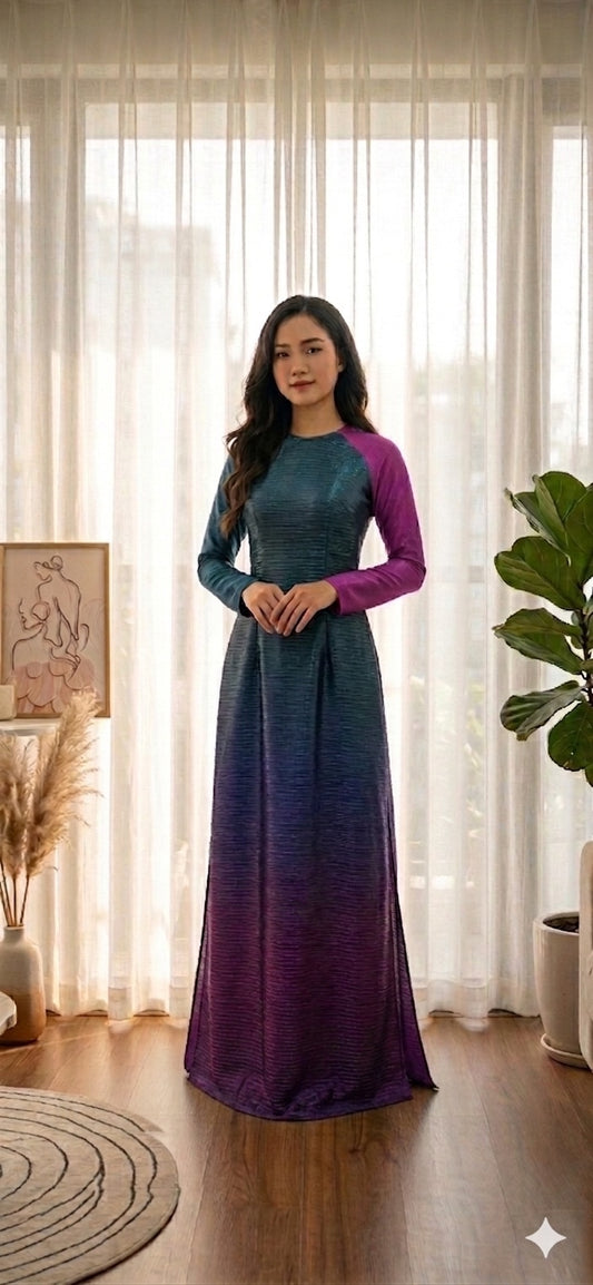 H752 4133 Áo only no pants - Áo dài dáng truyền thống chiết li eo ombre