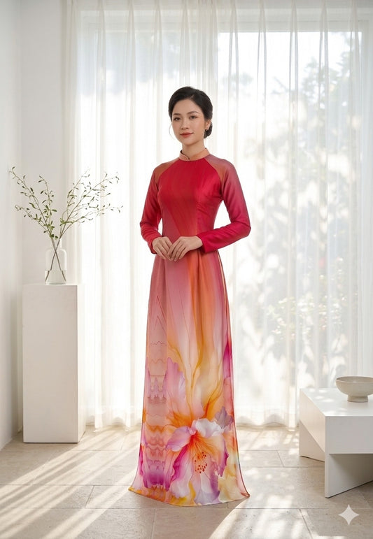 H665 Áo only no pants - Áo dài dáng truyền thống chiết li eo lụa ánh sao thiết kế