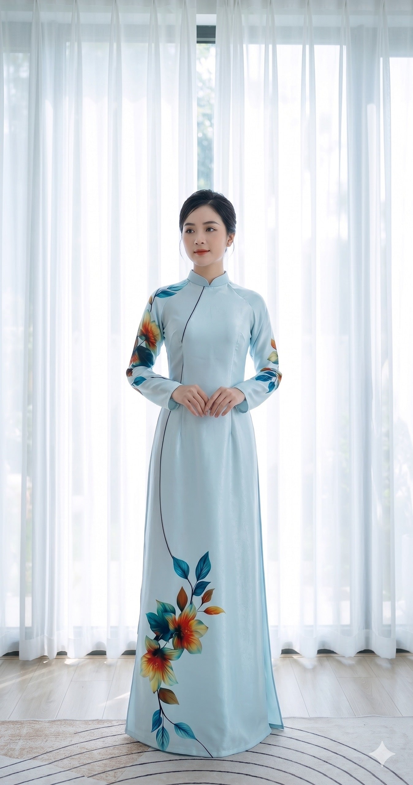 H811 4328 Áo only no pants - Áo dài truyền thống chiết li eo lụa ánh sao