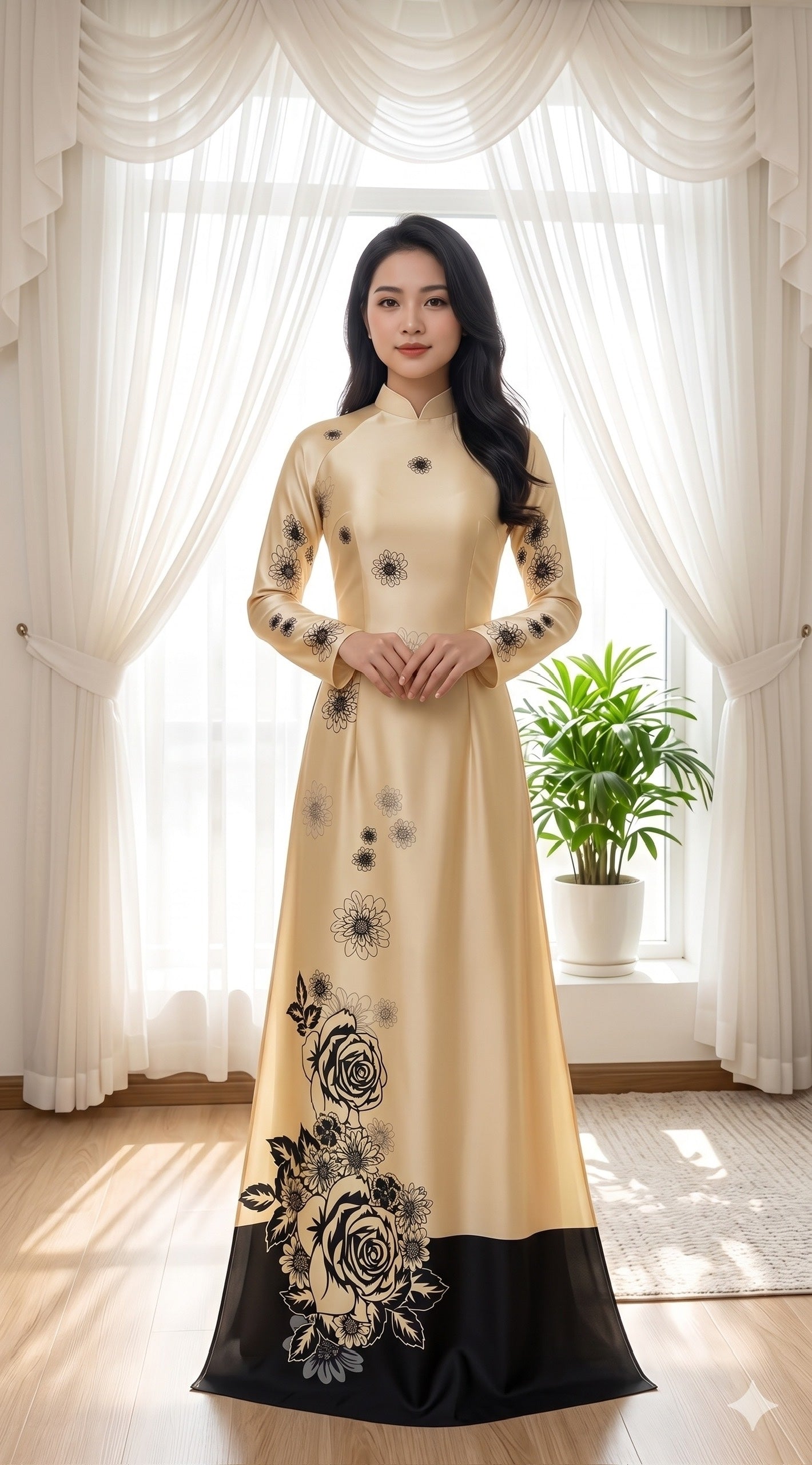 H816 4327 Áo only no pants - Áo dài truyền thống chiết li eo lụa ánh sao