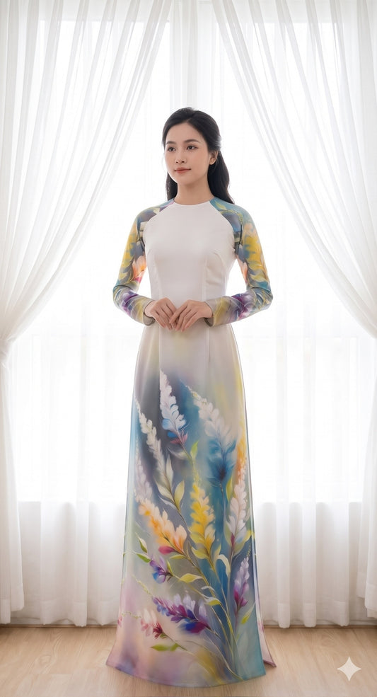 H814 4324 Áo only no pants - Áo dài truyền thống chiết li eo lụa ánh sao
