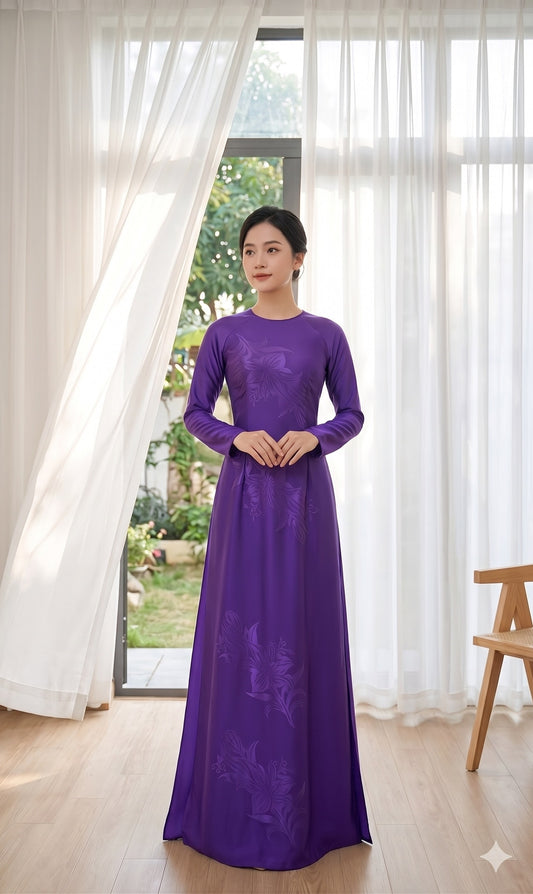 H825 4337 Áo only no pants - Áo dài truyền thống chiết li eo lụa mã não 4D