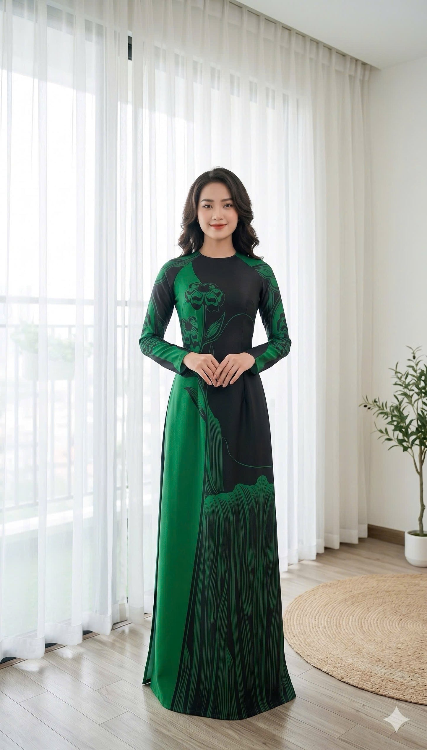 H810 4319 Áo only no pants - Áo dài truyền thống chiết li eo lụa ánh sao