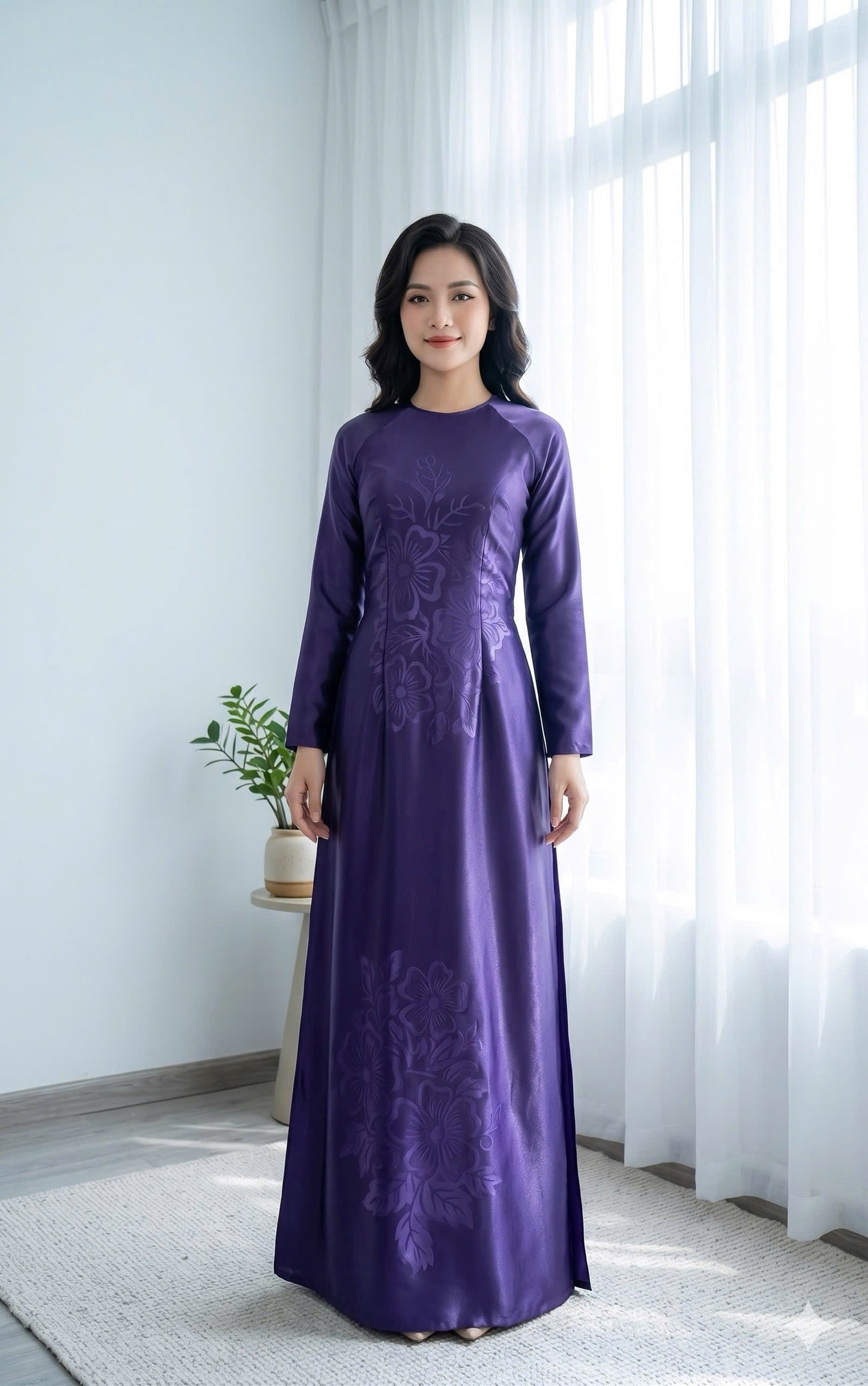 H827 4338 Áo only no pants - Áo dài truyền thống chiết li eo lụa mã não 4D