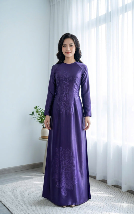 H827 4338 Áo only no pants - Áo dài truyền thống chiết li eo lụa mã não 4D