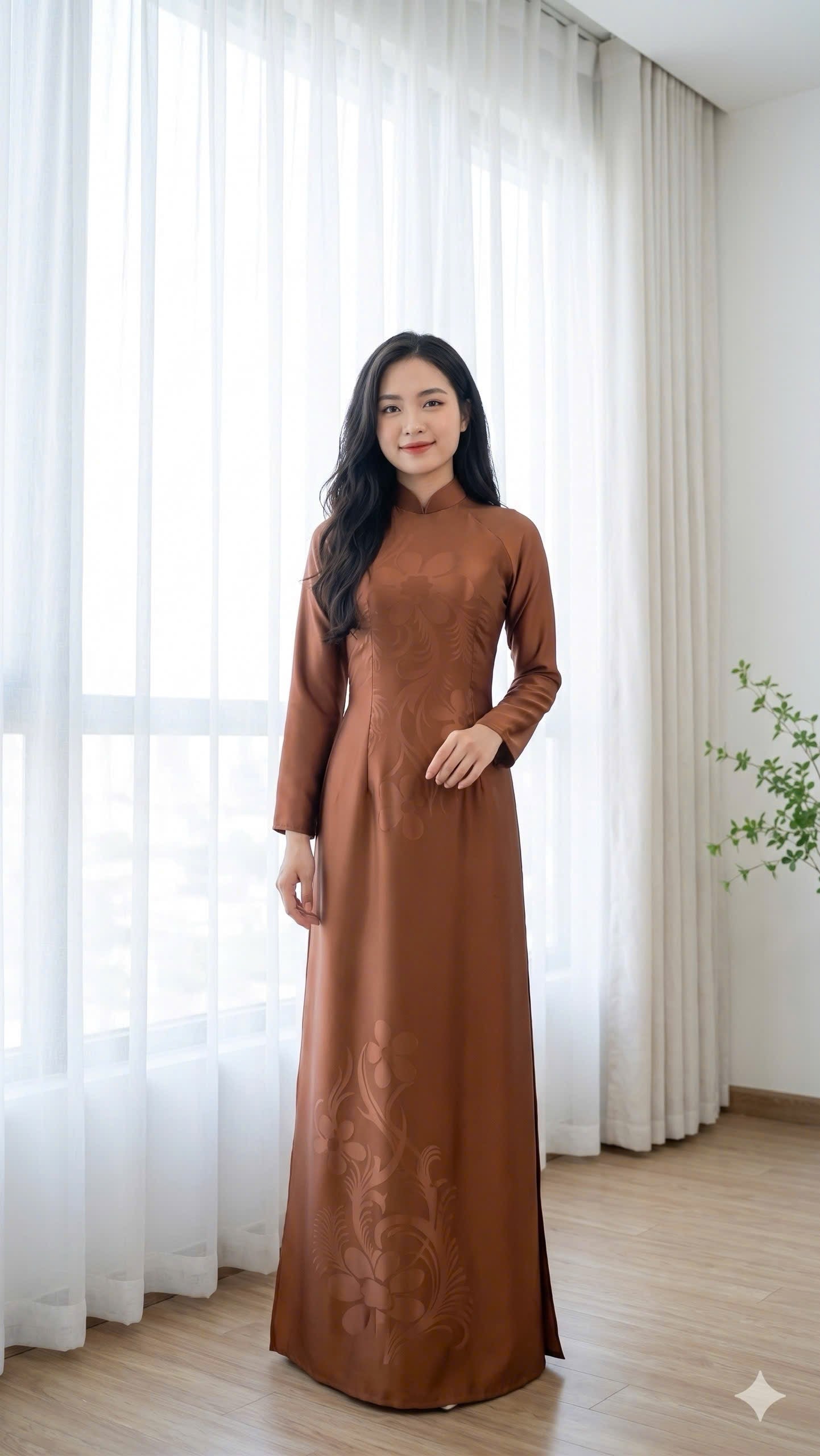 H829 4333 Áo only no pants - Áo dài truyền thống chiết li eo lụa mã não 4D