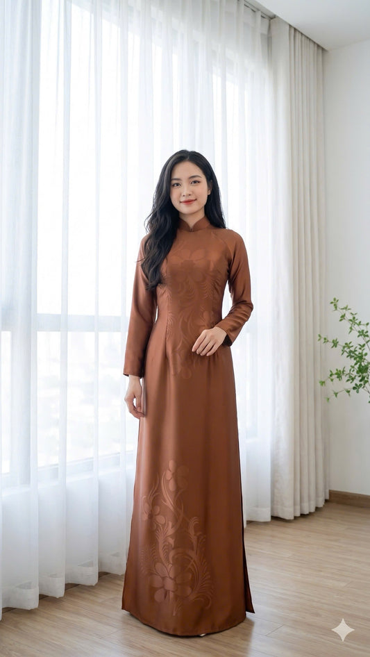 H829 4333 Áo only no pants - Áo dài truyền thống chiết li eo lụa mã não 4D