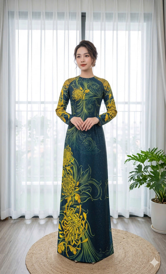 H812 4320 Áo only no pants - Áo dài truyền thống chiết li eo lụa kim sa
