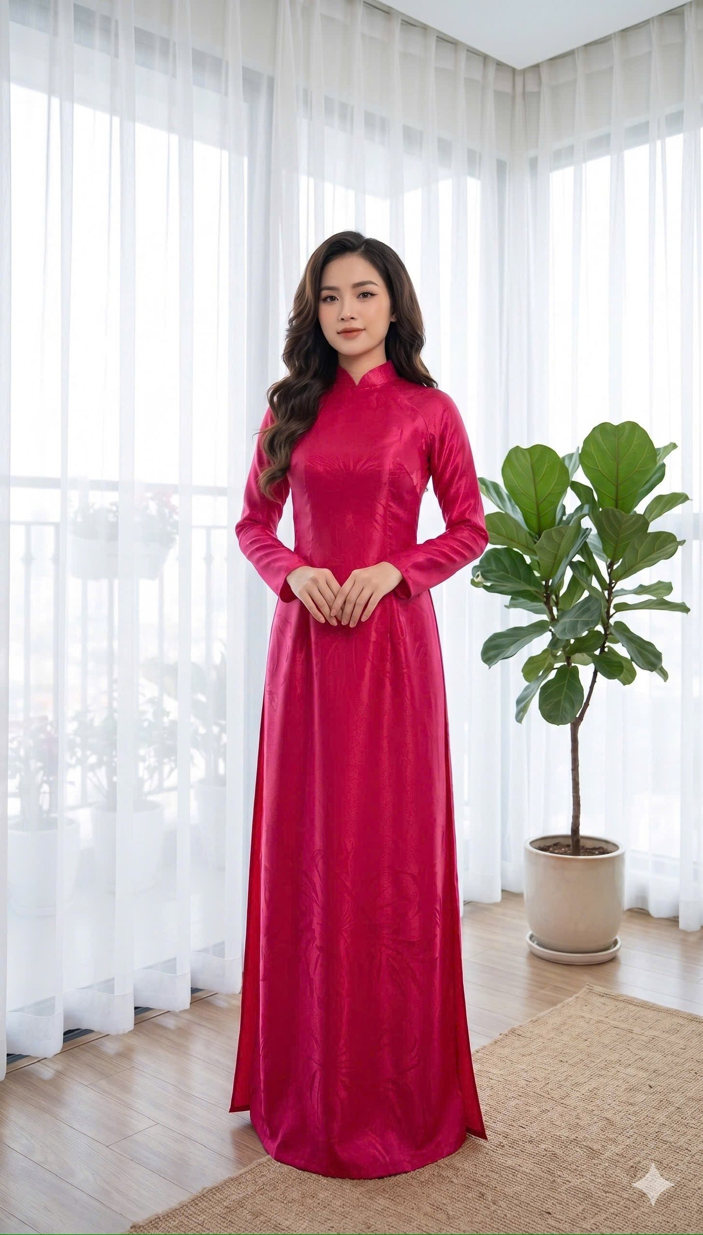 H828 4334 Áo only no pants - Áo dài truyền thống chiết li eo lụa mã não 4D