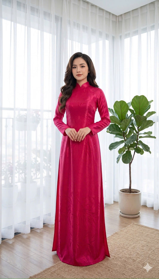 H828 4334 Áo only no pants - Áo dài truyền thống chiết li eo lụa mã não 4D