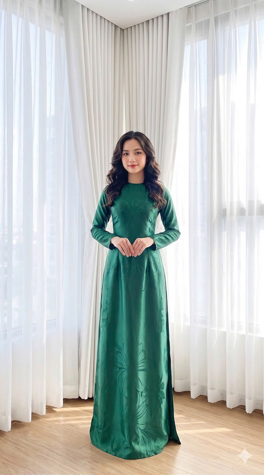 H824 4336 Áo only no pants - Áo dài truyền thống chiết li eo lụa mã não 4D