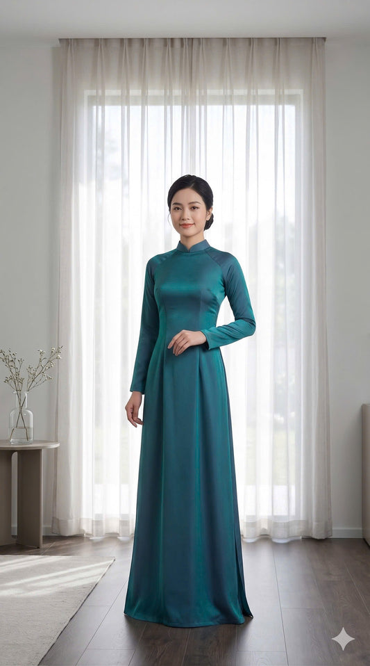 H822 4344 Áo only no pants - Áo dài truyền thống chiết li eo lụa double silk
