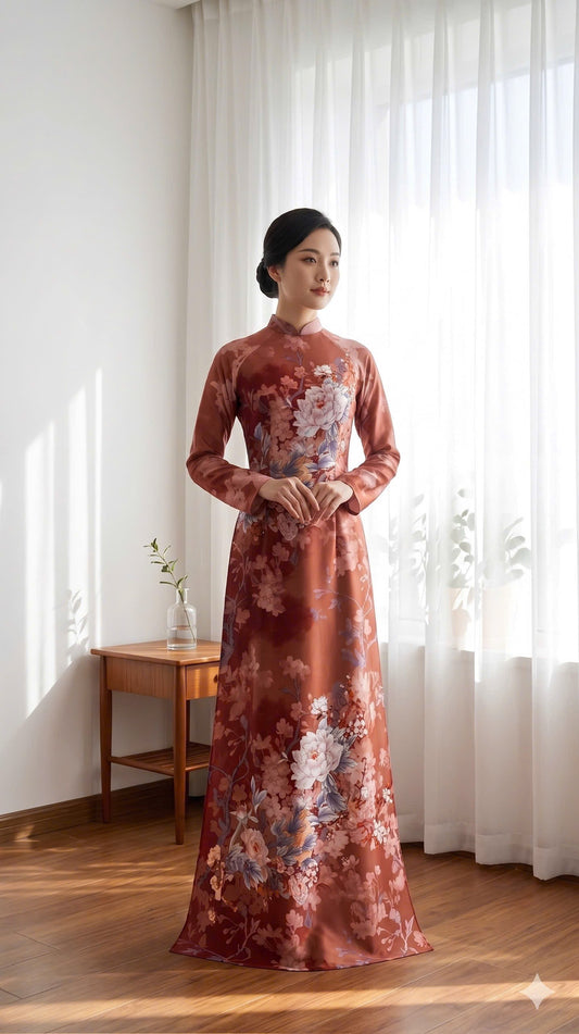 H806 4630 Áo only no pants - Áo dài truyền thống chiết li eo lụa ánh sao
