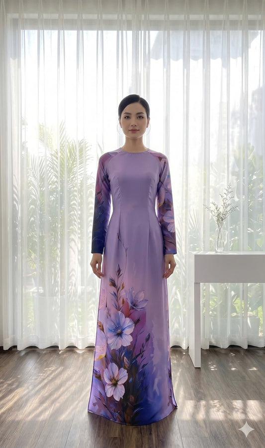 H813 4322 Áo only no pants - Áo dài truyền thống chiết li eo lụa ánh sao
