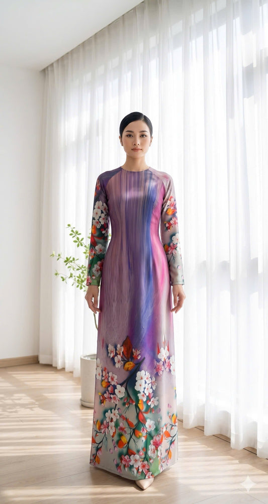 H803 4323 Áo only no pants - Áo dài truyền thống chiết li eo lụa ánh sao