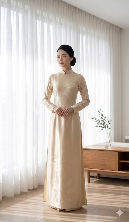 H826 4335 Áo only no pants - Áo dài truyền thống chiết li eo lụa mã não 4D