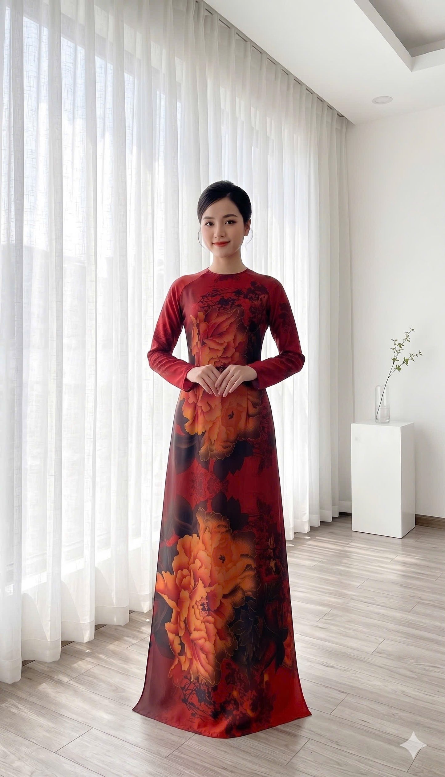 H807 4317 Áo only no pants - Áo dài truyền thống chiết li eo lụa ánh sao