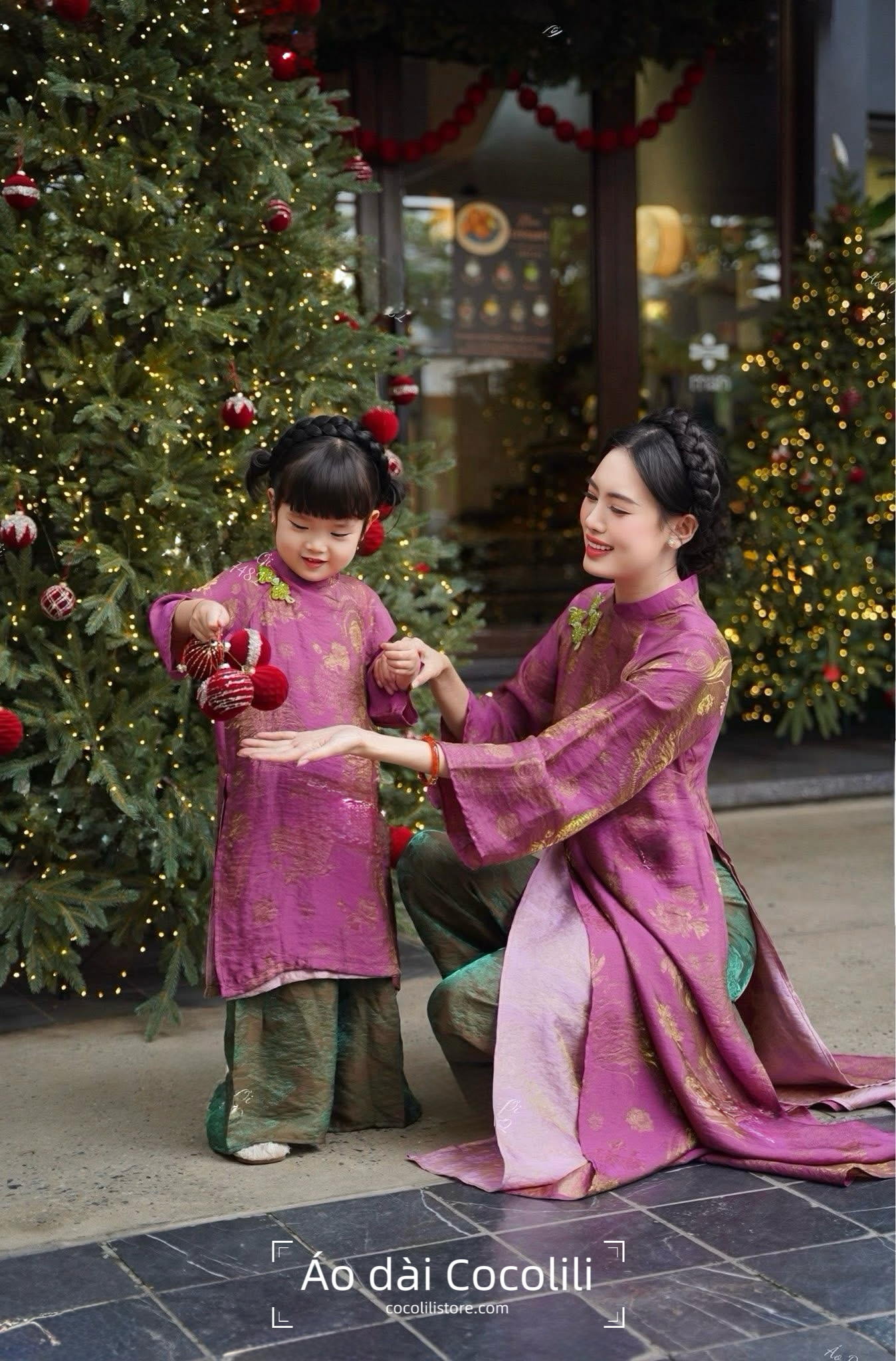 M508 Áo + quần cùng chất - Áo dài dáng suông 4 tà tằm tencel màu tím cẩm