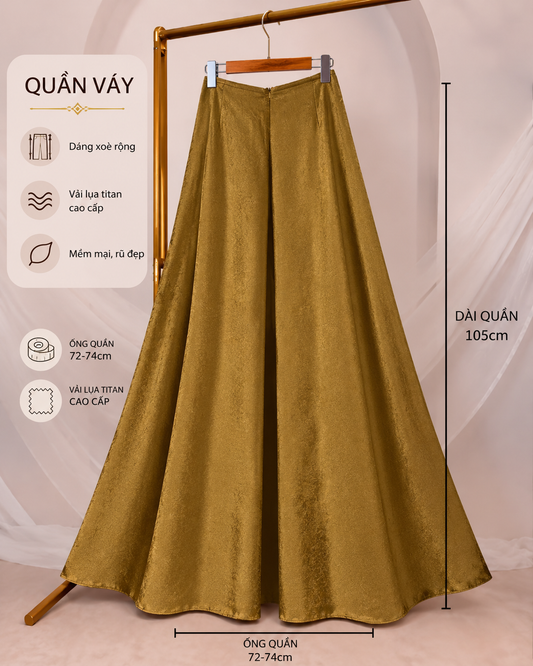 QV42 - Quần váy lụa titan màu nâu đồng