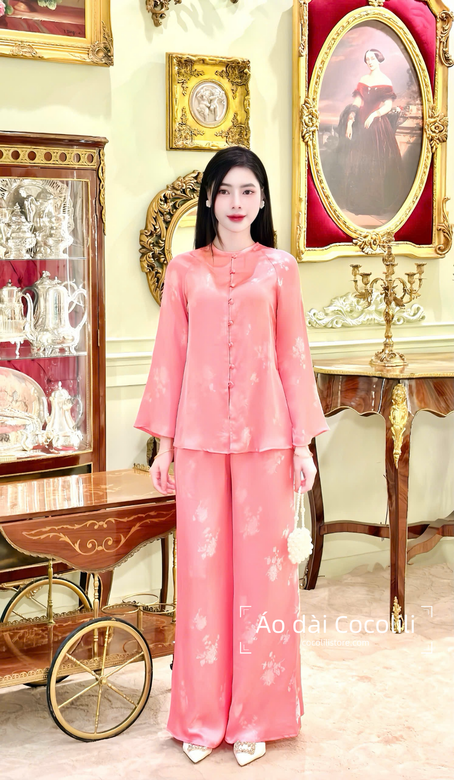 BB56 + BB50 3284 - Set bà ba lụa tằm màu hồng
