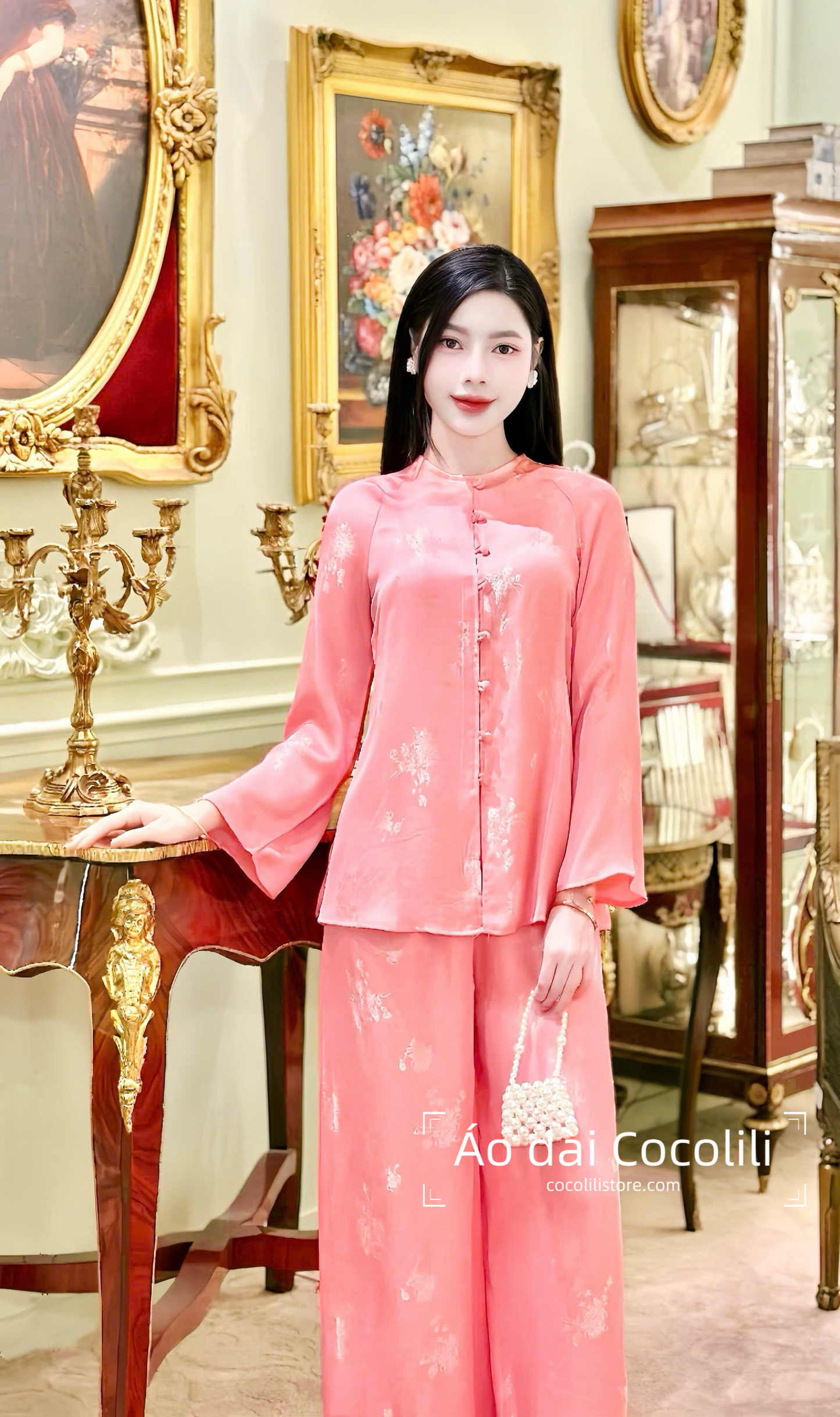 BB56 + BB50 3284 - Set bà ba lụa tằm màu hồng