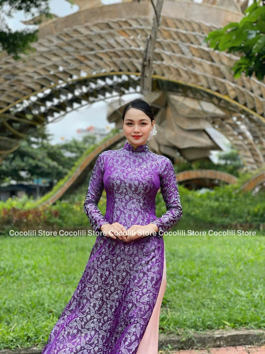 T373 Only áo - Áo dài lụa sò màu tím