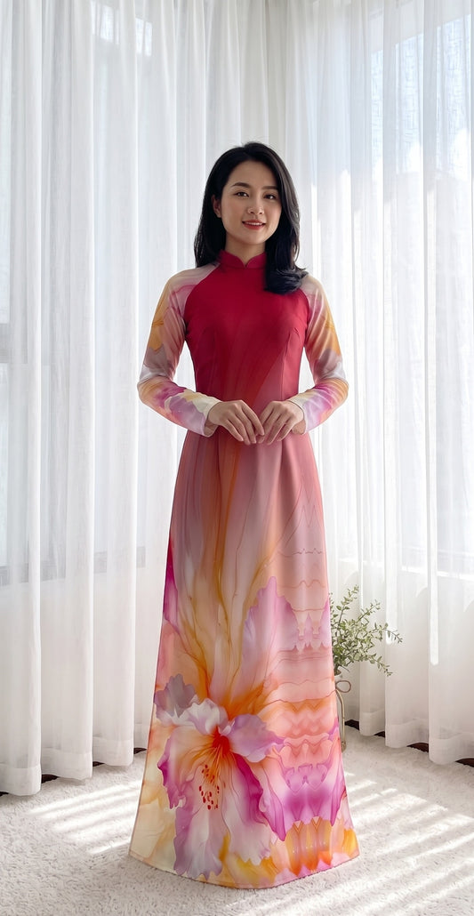 H665 4304 Áo only no pants - Áo dài dáng truyền thống chiết li eo lụa ánh sao thiết kế