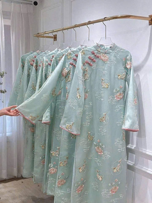 H172 Áo only - Áo dài cách tân tơ 4 tà Liên Ngư