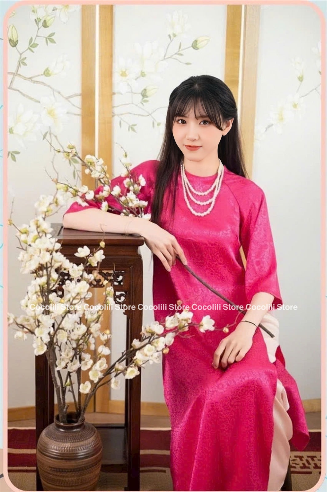 H188 1306 Áo + quần - Áo dài lụa hoa gió + quần