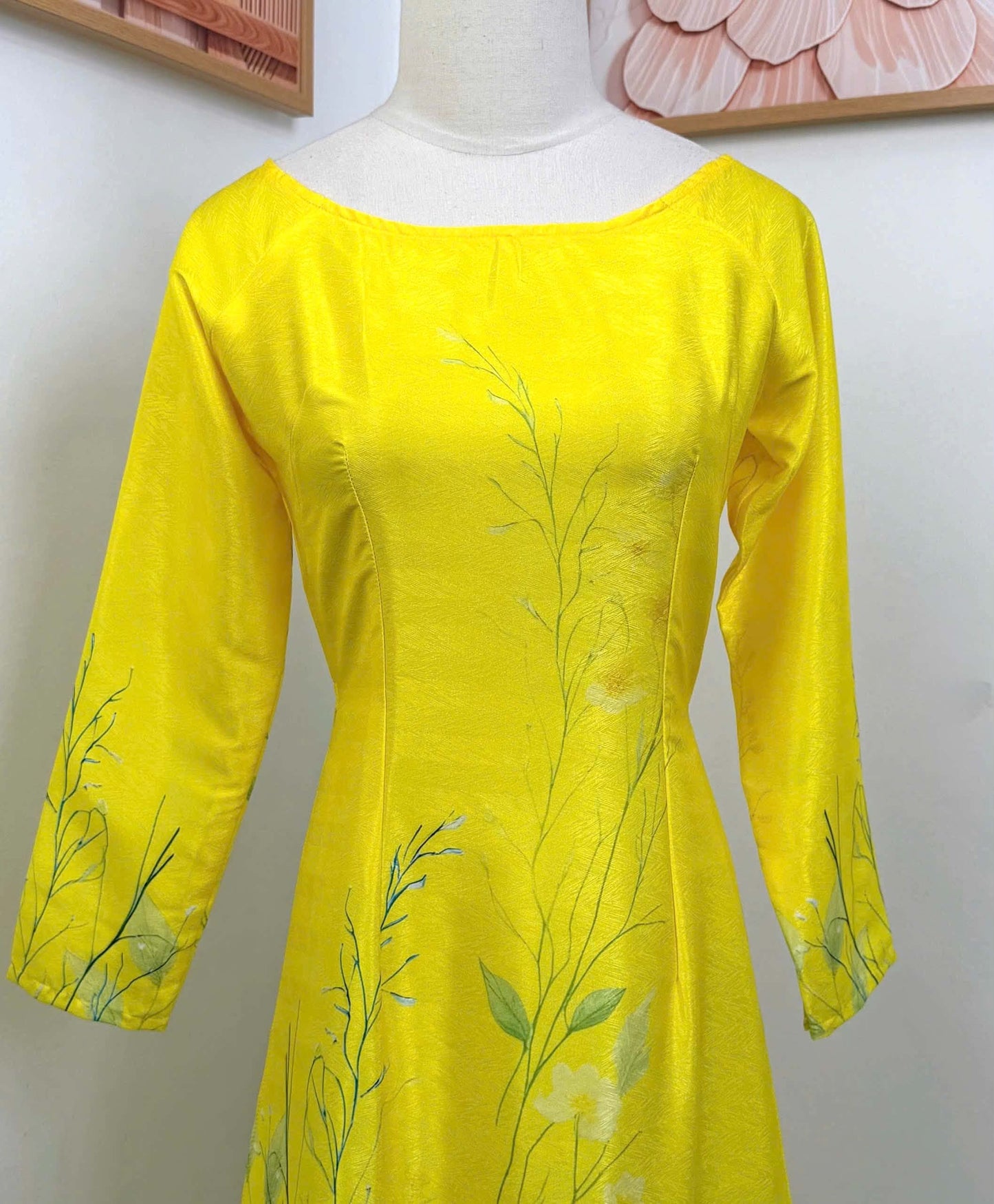 L53 6231 Áo only no pants - Áo dài chiết eo màu vàng chanh