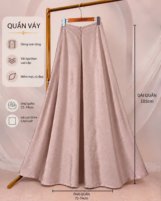 QV57 6236 - Quần váy lụa titan màu nâu nude
