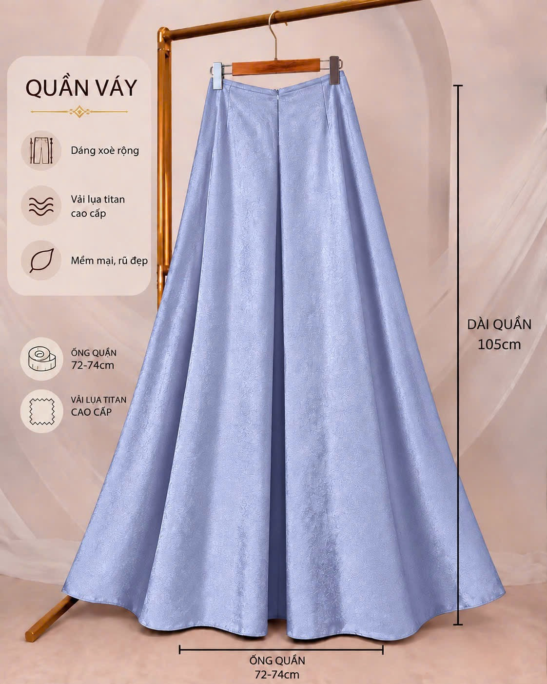 QV55 6237 - Quần váy lụa titan màu baby blue