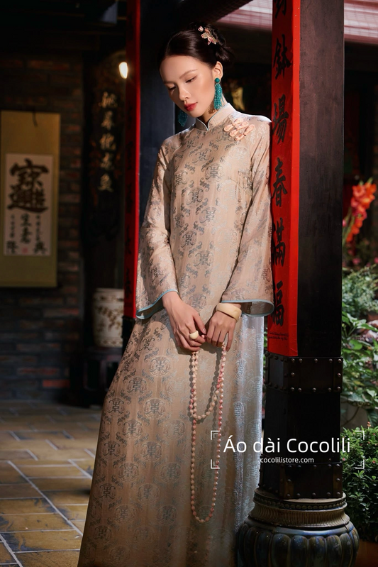 HD78 Áo only no pants - Áo dài dáng suông 2 tà lụa nha xá lót tơ dính liền tà