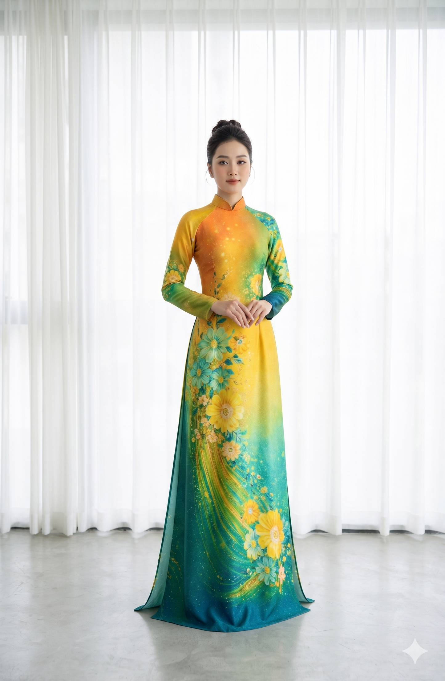 H729 4255 Áo only no pants - Áo dài dáng truyền thống chiết li eo lụa ánh sao