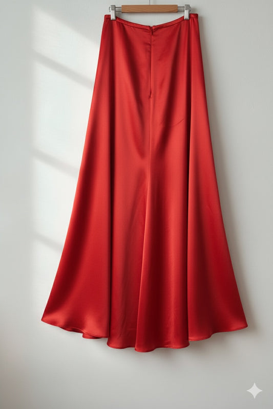 QV020644- Quần váy lụa mã não Đỏ tươi