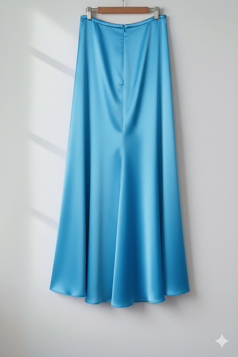 QV020618- Quần váy lụa mã não Xanh thiên thanh