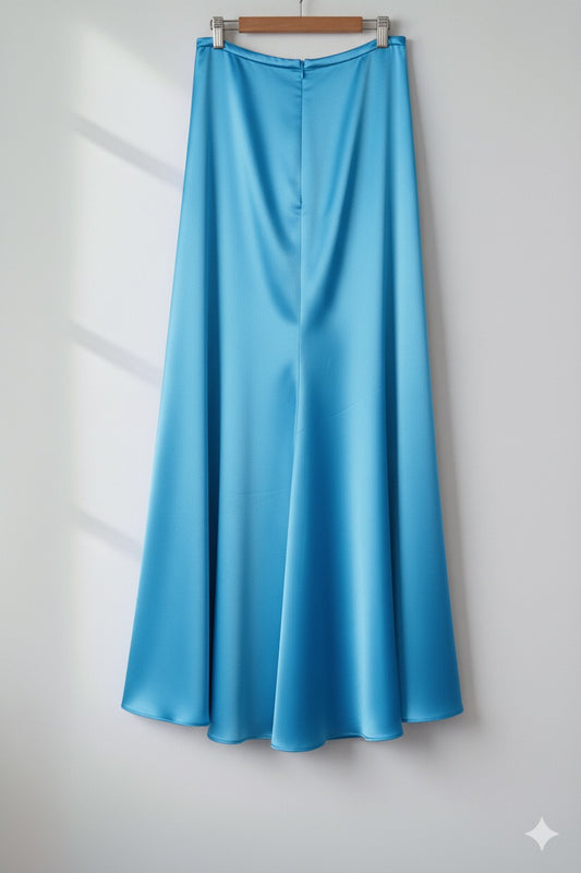 QV020618- Quần váy lụa mã não Xanh thiên thanh