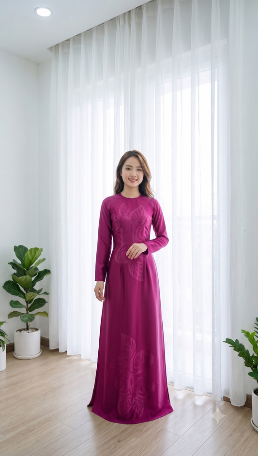 H871 4551 Áo only no pants - Áo dài lụa ánh sao 4D màu tím cẩm