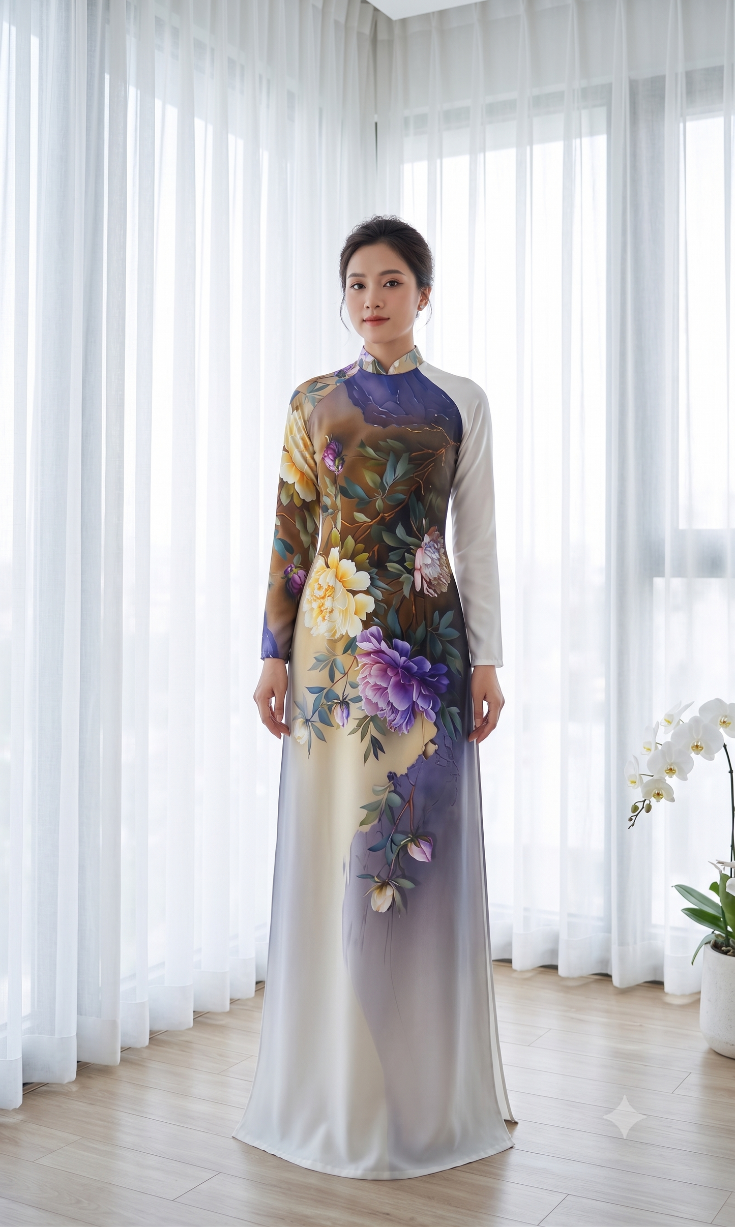 H874 4542 Áo only no pants - Áo dài lụa ánh sao thiết kế