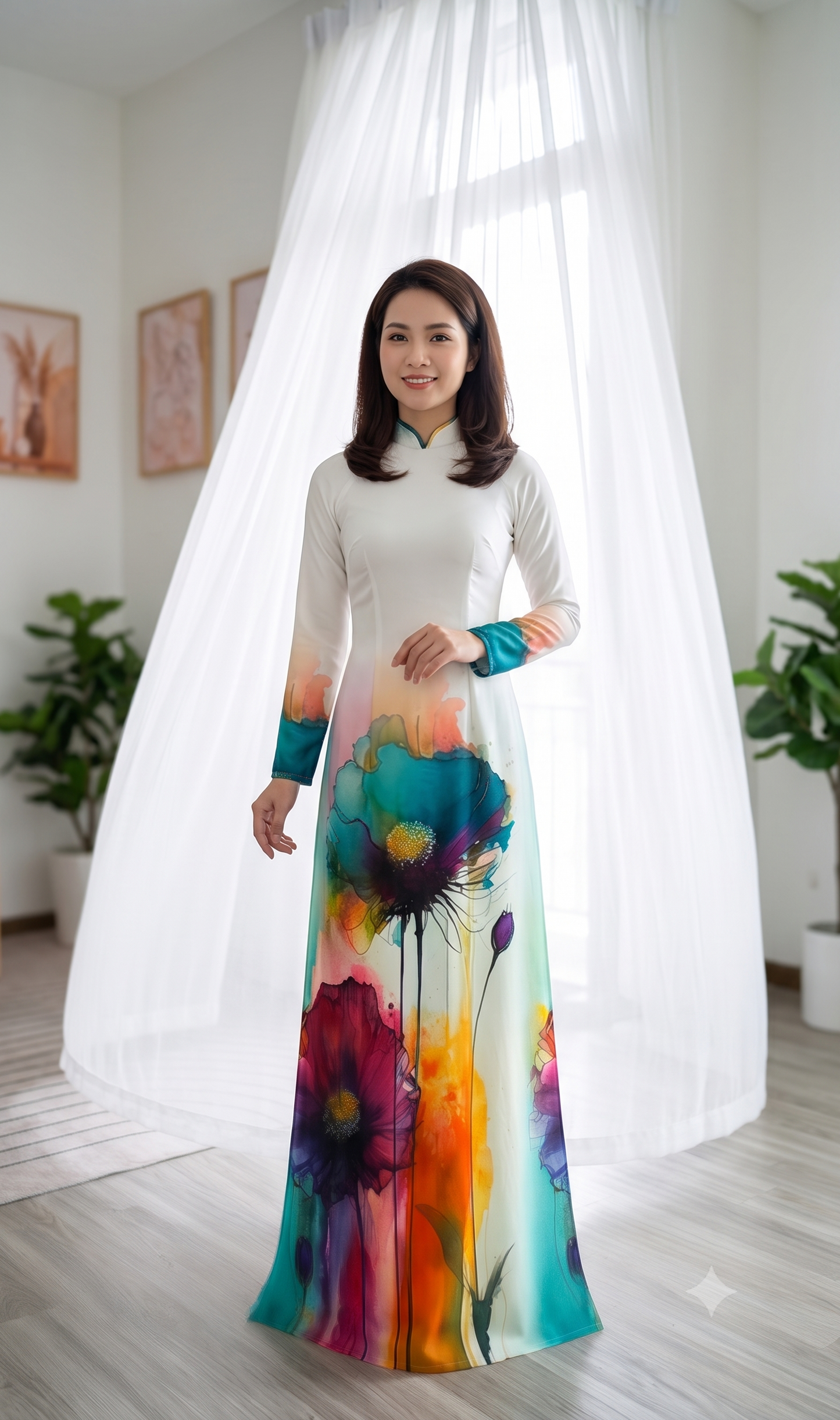 H870 Áo only no pants - Áo dài lụa ánh sao thiết kế