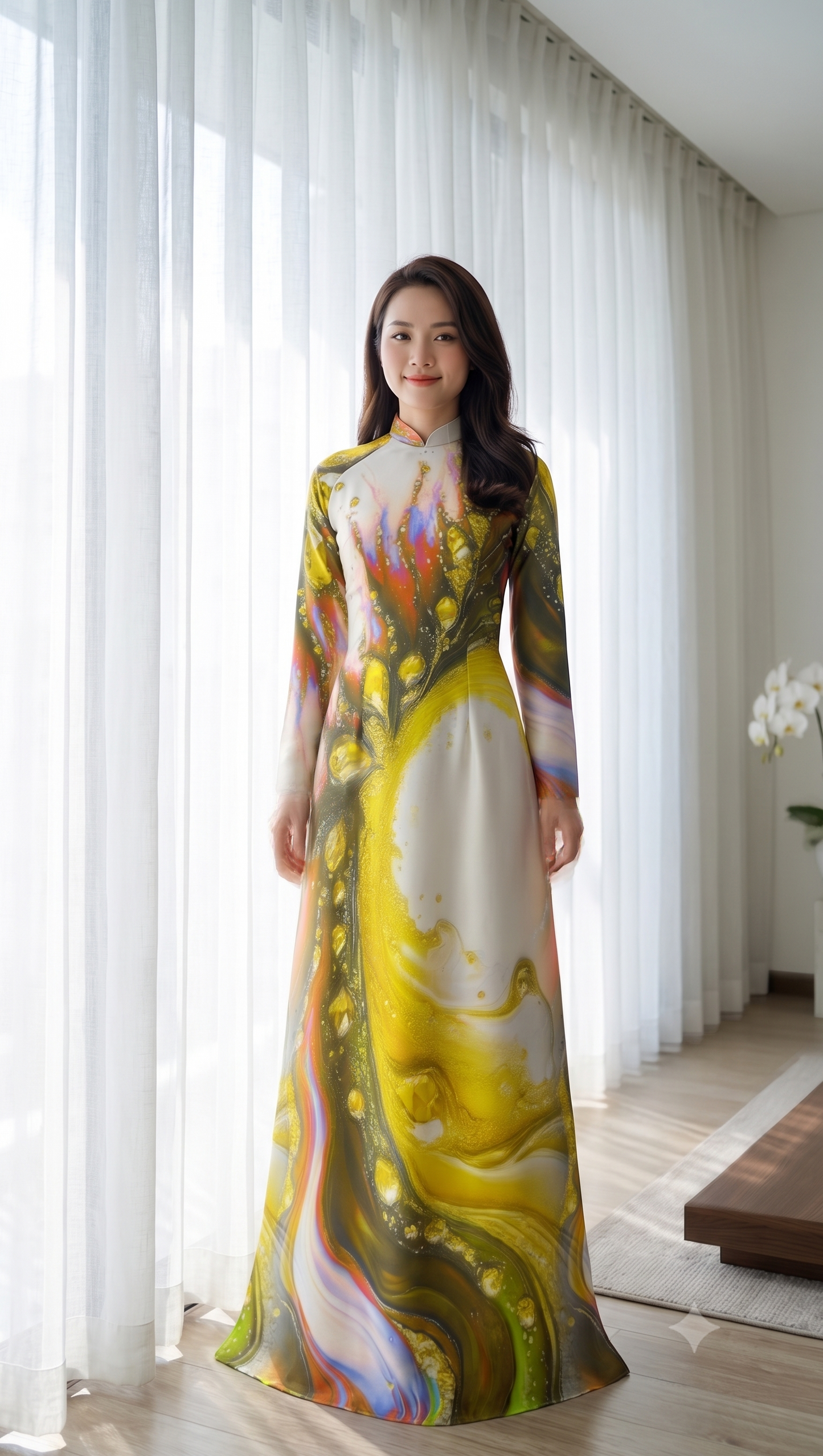 H875 4543 Áo only no pants - Áo dài lụa ánh sao thiết kế