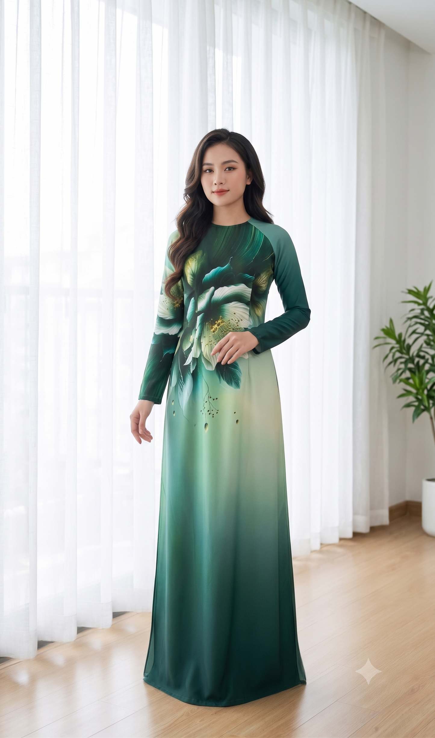 H876 4545 Áo only no pants - Áo dài lụa ánh sao thiết kế