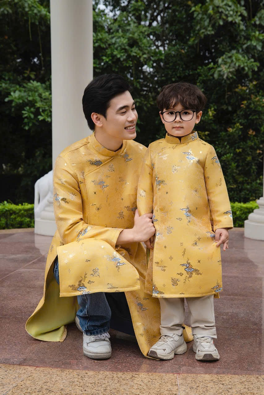 B1121 -1735 Áo only - Áo dài bố gấm mây màu vàng