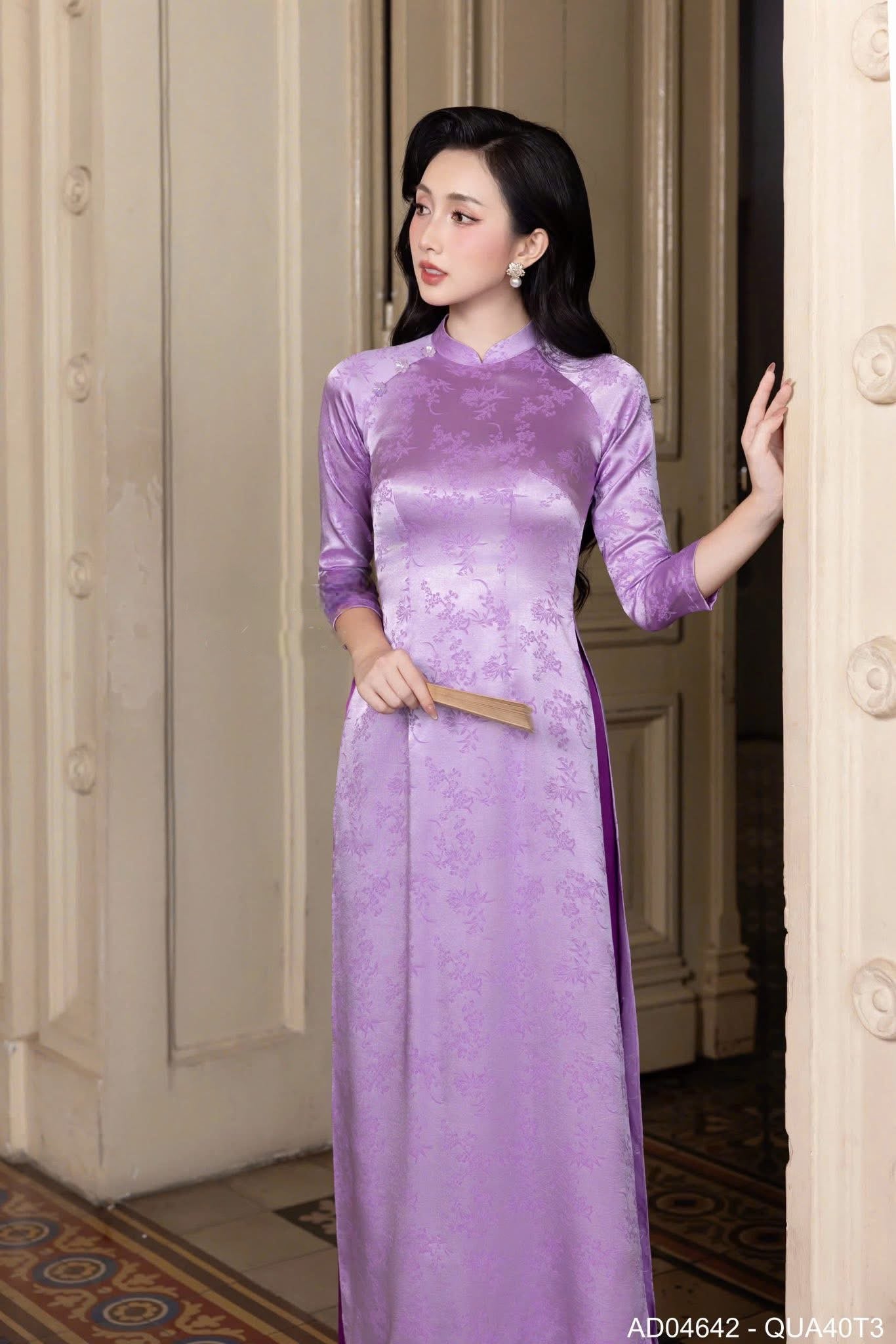 H192 1342 Áo only - Áo dài lụa gấm màu tím