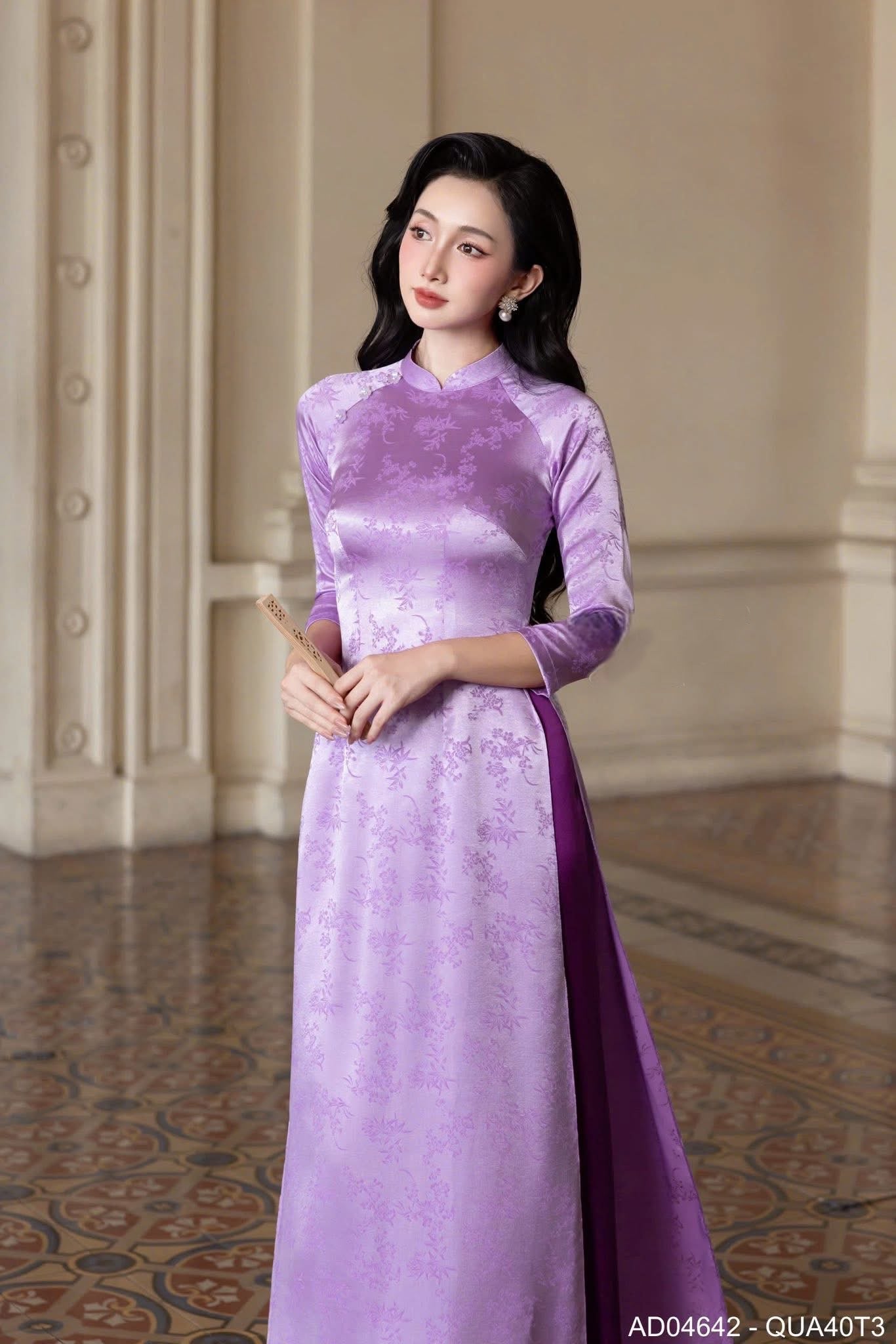 H192 1342 Áo only - Áo dài lụa gấm màu tím