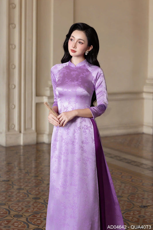 H192 1342 Áo only - Áo dài lụa gấm màu tím