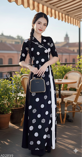 AD2899 Áo only - Áo dài 2 tà cổ lật màu đen